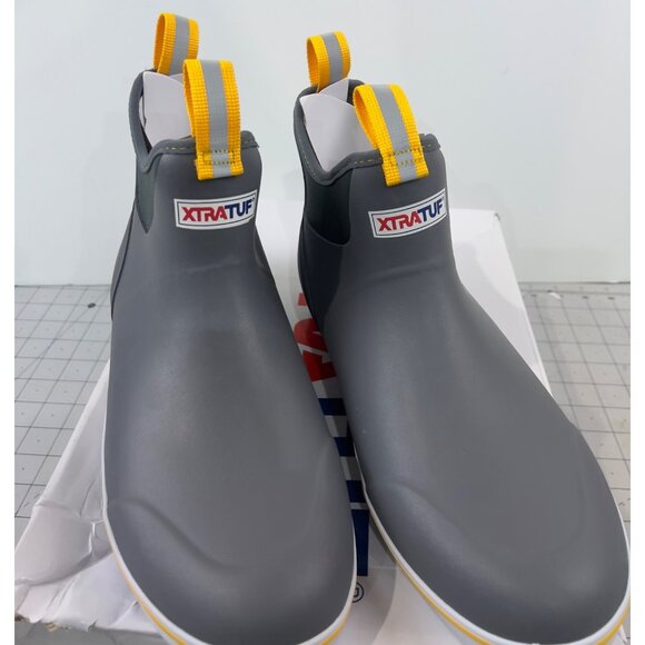 Xtratuf Mens 6” Ankle Deck Boots Gray/Yellow Waterproof Slip-Resistant Sz. 9 New - Picture 2 of 8